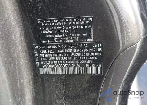 2013 Porsche Boxster z USA, uszkodzony, nr VIN WP0CA2A88DS114526